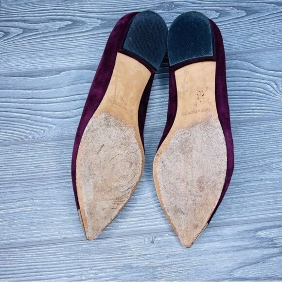 pour de victoire shoes maroon velvet suede flats with gold metal details size 9 - Picture 3 of 9
